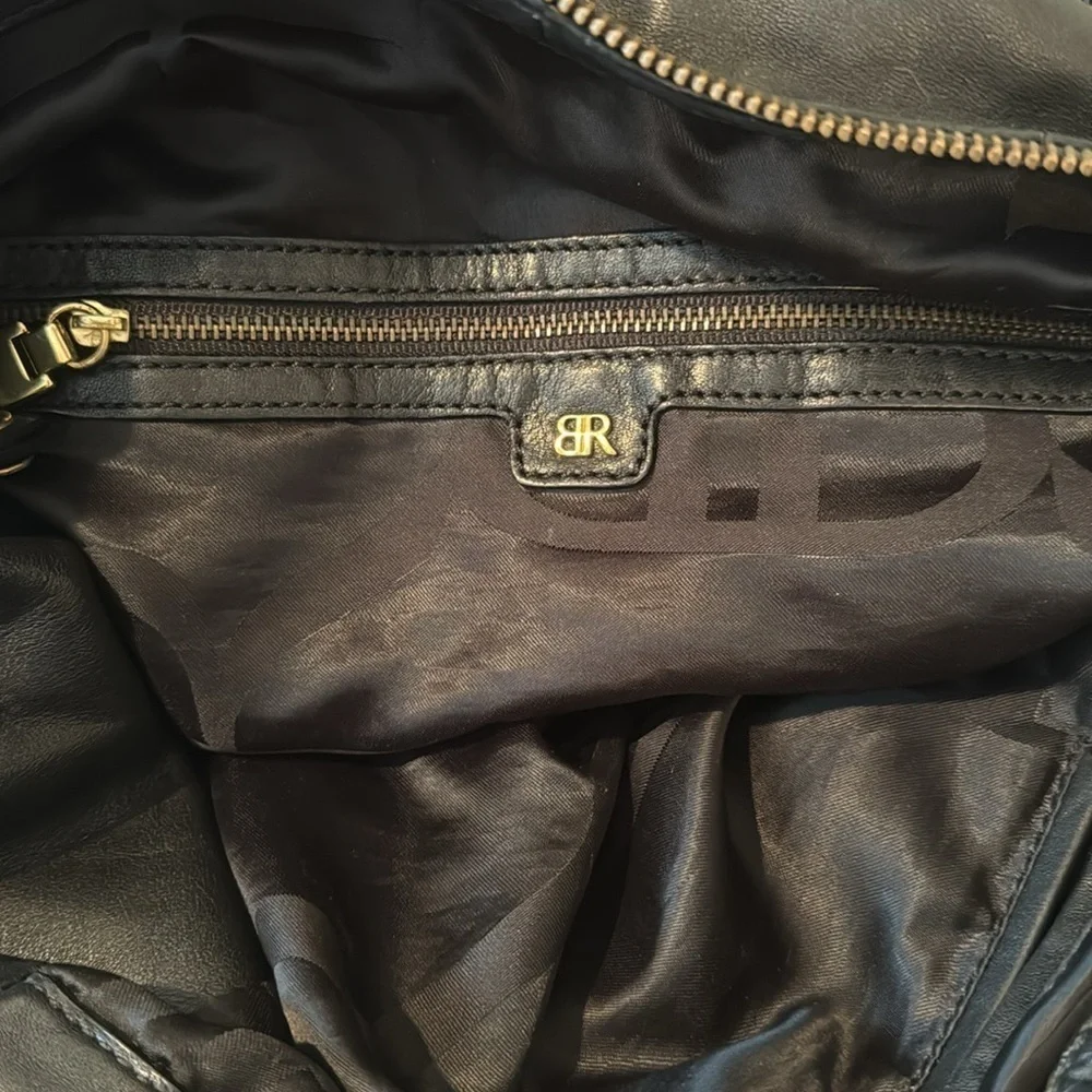Banana Republic Elegant Black Leather Handbag with Gold Accents